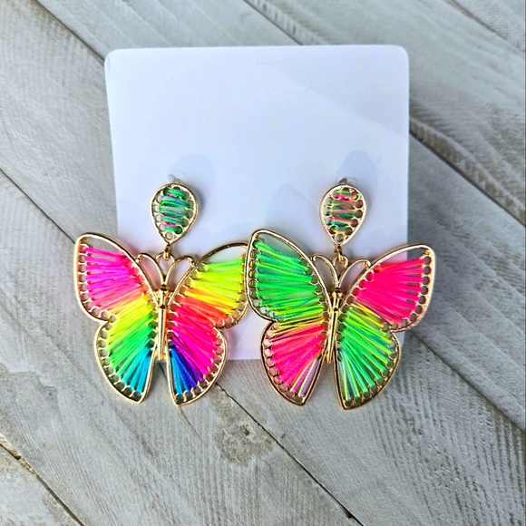 Rainbow Earrings, Rainbow Butterfly Earrings, Jewelry, Gift Idea - Picture 2 of 4